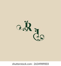 wedding organic logo with monogram and leaf letter concept of elegant beautifull IR