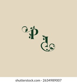 logotipo orgânico do casamento com monograma e conceito da letra da folha de IP bonito elegante