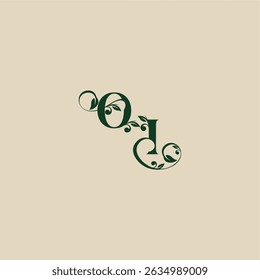 wedding organic logo with monogram and leaf letter concept of elegant beautifull IO