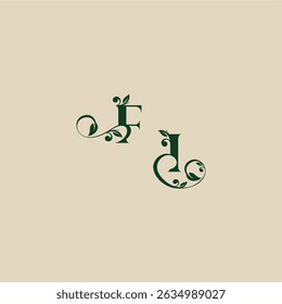 Logotipo orgánico de la boda con el monograma y el concepto de la letra de la hoja de elegante