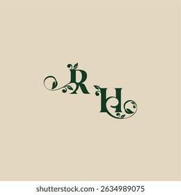 wedding organic logo with monogram and leaf letter concept of elegant beautifull HR