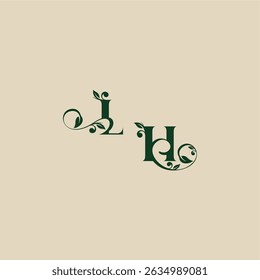 wedding organic logo with monogram and leaf letter concept of elegant beautifull HL