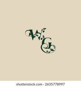 wedding organic logo with monogram and leaf letter concept of elegant beautifull GW