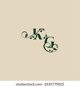 wedding organic logo with monogram and leaf letter concept of elegant beautifull GK