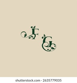 wedding organic logo with monogram and leaf letter concept of elegant beautifull GF