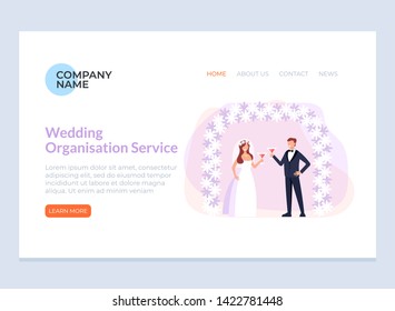 Wedding organization online page banner concept. Vector flat cartoon graphic design isolated illustration