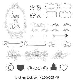 Wedding ornament set collection for invitation card decoration.