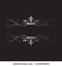 wedding ornamental frame with crown in silver vector drawing