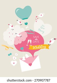 Wedding ornaments and decorative elements, vintage banner, ribbon, labels, frames, badge, stickers. Wedding Party vector illustration.