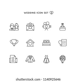 wedding outline icon set. object of marriage illustration with love symbol collection. monoline design perfect for digital invitation, card, website and mobile application design.