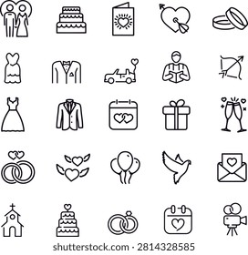 Wedding Outline Icons Set, Editable Stroke Marriage Ceremony Line Vector Collection