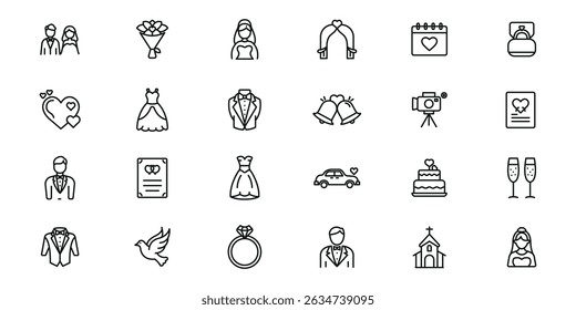 Contorno de casamento ou linha ícone de design bundle.