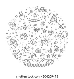 wedding outline symbols. Vector illustration