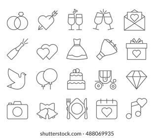 wedding outline web icon set