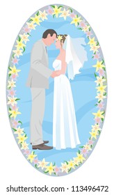 "Wedding in the oval blue background"