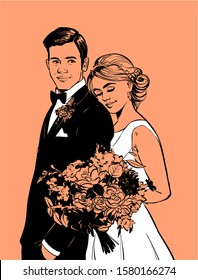 a wedding pair illustration handdrawn