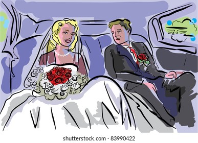 wedding pair inside car