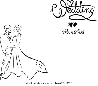 wedding pair, love, lettering vector isolated on white background. Concept for print, logo, cards, invitation 