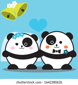 wedding panda couple love vector