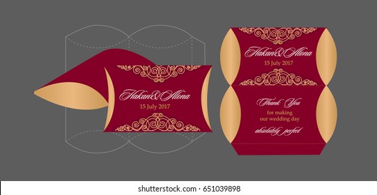 Wedding paper box template. Wedding box of chocolates and gifts. Box with blueprint template