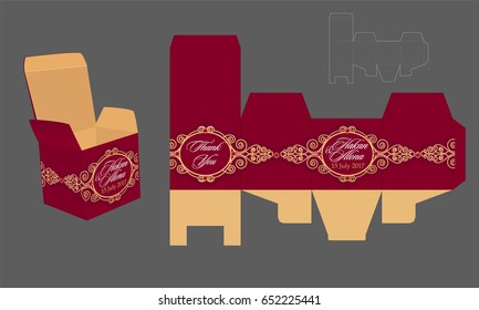 Wedding paper box template. Wedding box of chocolates and gifts. Box with blueprint template