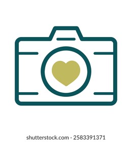 Wedding party camera with love lens isolated icon. Vector illustration, romance elements. Sticker, patch, badge, card for marriage, valentine