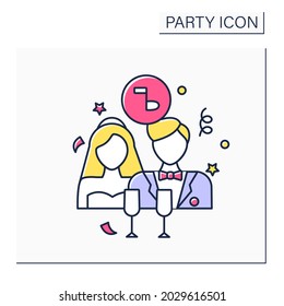 Wedding party color icon. Wedding ceremony.Bride, groom, and attendants. Party for friends and relatives. Celebrating concept. Isolated vector illustration