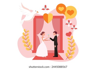 Wedding Party Flat Design Illustration