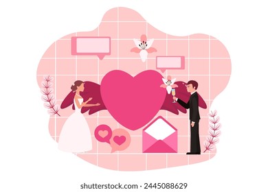 Ilustración de diseño plano de fiesta de Boda
