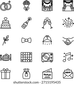 Hochzeitsfeier-Symbol-Set - Vektorgrafik der Feier, Rezeption Einladung Umrisssymbole.eps

