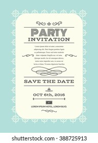 Wedding party invitation card layout template illustration in retro/vintage style