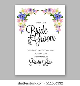 Wedding party invitation with romantic floral wreath or bridal bouquet of daisy