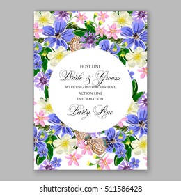 Wedding party invitation with romantic floral wreath or bridal bouquet of daisy