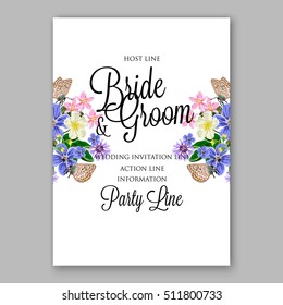 Wedding party invitation with romantic floral wreath or bridal bouquet of daisy
