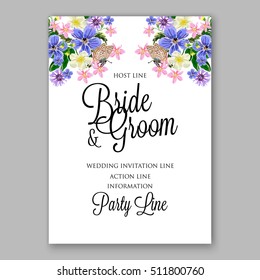 Wedding party invitation with romantic floral wreath or bridal bouquet of daisy