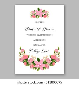 Wedding party invitation with romantic floral wreath or bridal bouquet of daisy