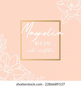 Wedding or party invitation template with magnolia flowers. Square card template with botanical design