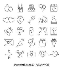 Wedding and party linear icons set