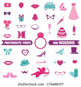 Wedding Party Set - Photobooth Props - glasses, hats, mustaches, elements - in vector 