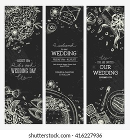 Wedding party vertical banner. Wedding invitation. Linear graphic. Banner collection. Vector illustration