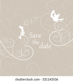 Wedding pastel card with pair of lovely birds