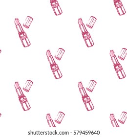 Wedding patches illustration, seamless pattern with pink lipstick. Vector fashion backdrop in watercolor style, isolated elements on white background.