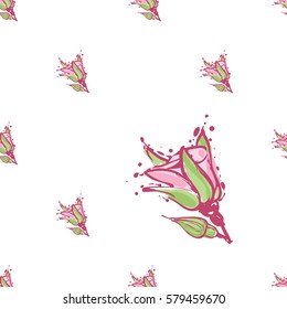Wedding patches illustration, seamless pattern with rose bud. Vector fashion backdrop in watercolor style, isolated elements on white background.