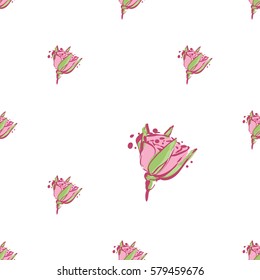 Wedding patches illustration, seamless pattern with young rose flower. Vector fashion backdrop in watercolor style, isolated elements on white background.