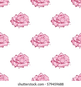 Wedding patches illustration, seamless pattern with rose. Vector fashion backdrop in watercolor style, isolated elements on white background.