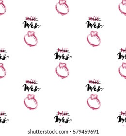 Wedding patches illustration, seamless pattern with engagement ring composition. Vector fashion backdrop in watercolor style, isolated elements on white background.