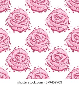 Wedding patches illustration, seamless pattern with rose flower. Vector fashion backdrop in watercolor style, isolated elements on white background.