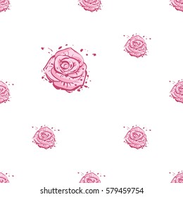 Wedding patches illustration, seamless pattern with rose flower. Vector fashion backdrop in watercolor style, isolated elements on white background.