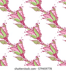 Wedding patches illustration, seamless pattern with rose bud. Vector fashion backdrop in watercolor style, isolated elements on white background.