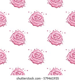 Wedding patches illustration, seamless pattern with rose flower. Vector fashion backdrop in watercolor style, isolated elements on white background.